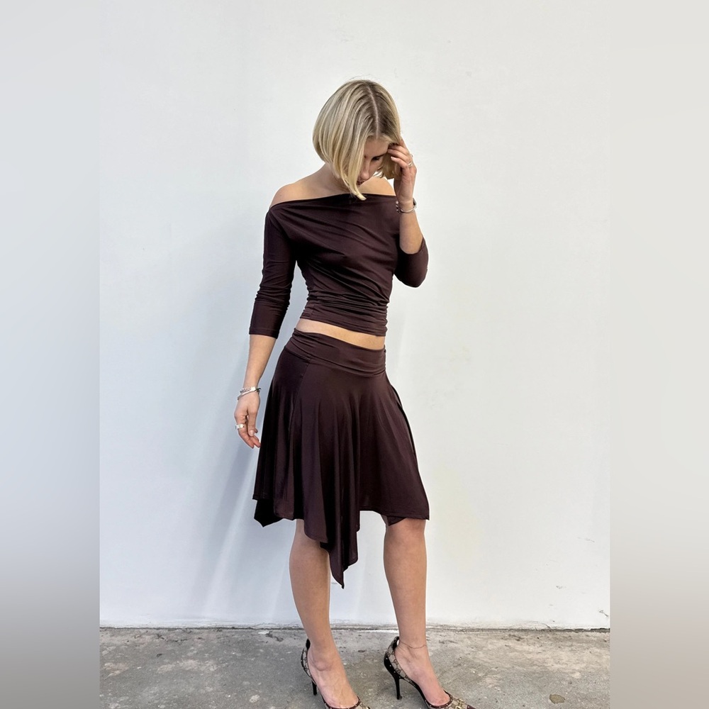 Isabella Vrana Slinky Skirt in Espresso with cute side slit detail